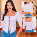 Blusa blanca con moños y mangas globo