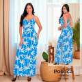 Vestido Largo con Tirantes y Estampado Tropical