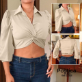 Blusa Cruzada con Nudo Frontal y Manga 3/4