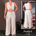 Conjunto con Chaleco de Botones y Pantalón Ancho Acanalado