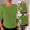 Blusa Básica con Manga 3/4 y Escote Redondo