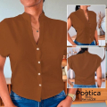 Blusa con Botones Frontales y Cuello Mao sin Mangas