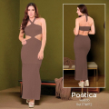 Vestido Largo con Escote Halter y Aberturas Laterales