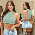 Blusa Crop Top con Espalda Cierre y Cuello Redondo