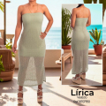 Vestido midi strapless tejido