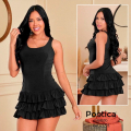 Vestido Corto con Volantes y Escote Redondo