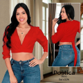 Blusa escote profundo manga 3/4 con lazo