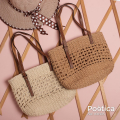 Bolso artesanal tejido con asas en cuero sintético
