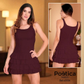 Vestido mini con volantes y tiras
