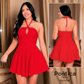 Vestido mini halter con escote lágrima