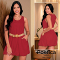 Vestido mini sin mangas con cinturón y ruedo globo