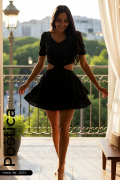Vestido corto con aberturas y moño en espalda