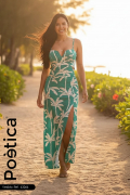 Vestido Largo con Tirantes y Estampado Tropical
