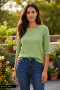 Blusa Básica con Manga 3/4 y Escote Redondo