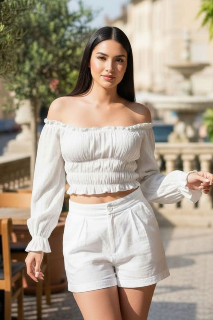 Blusa off-shoulder manga larga con textura