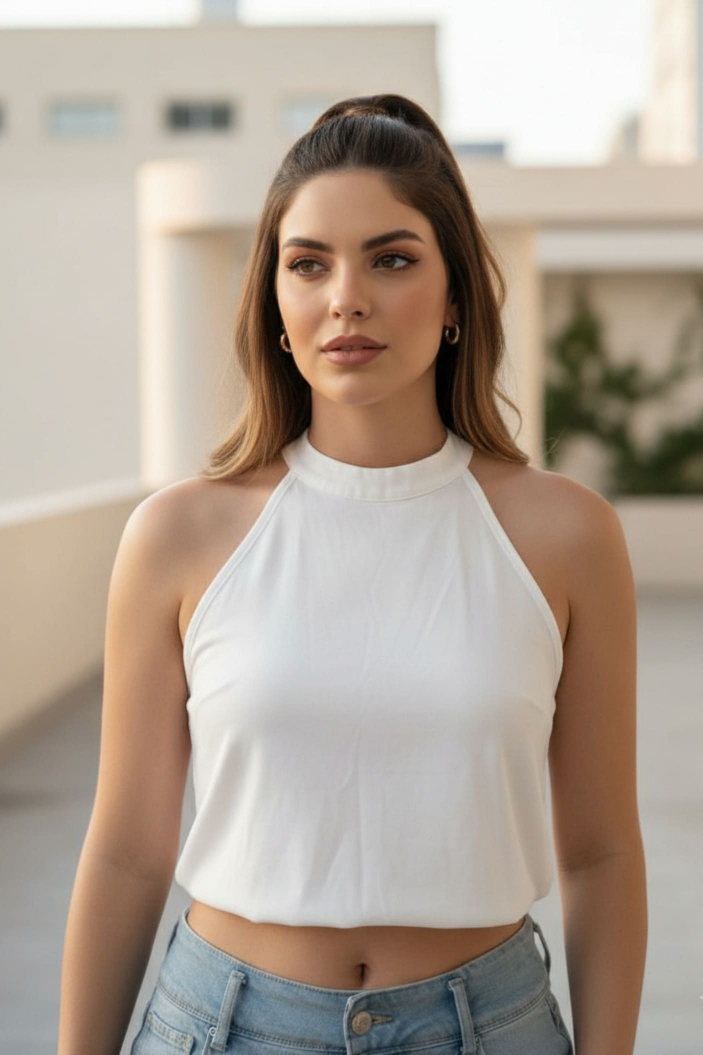 Blusa cuello halter crop