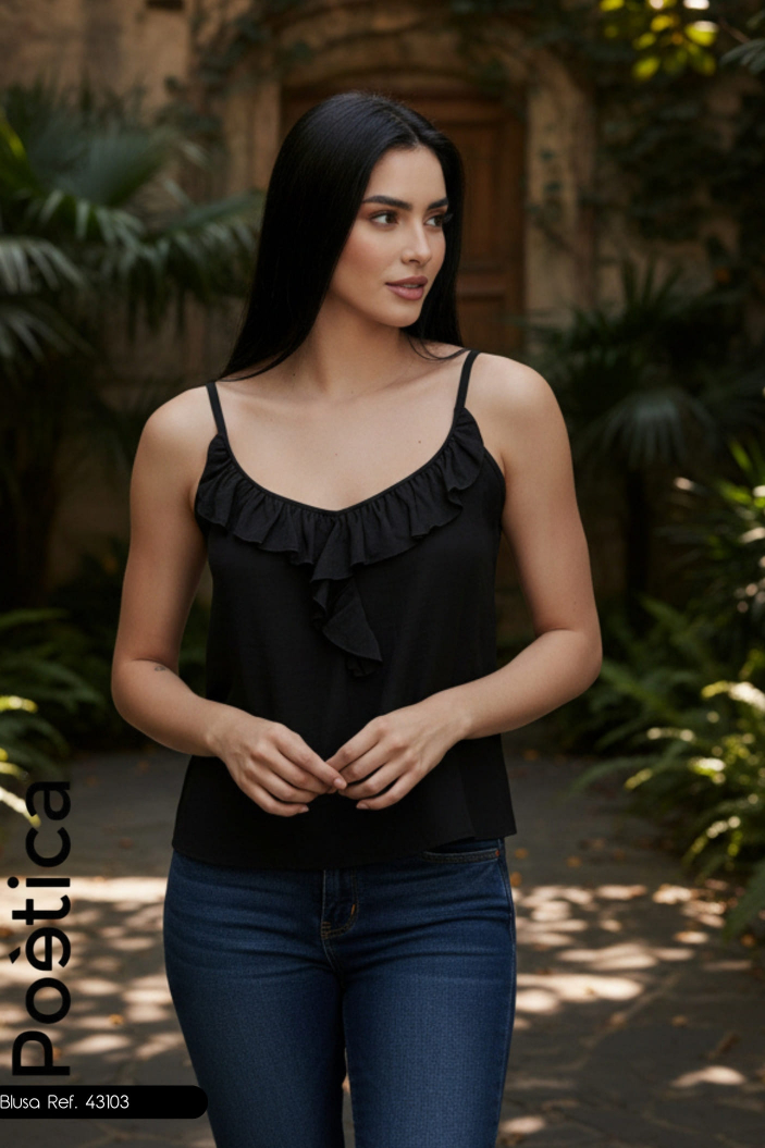 Blusa con Volante Asimétrico y Cargaderas Delgadas
