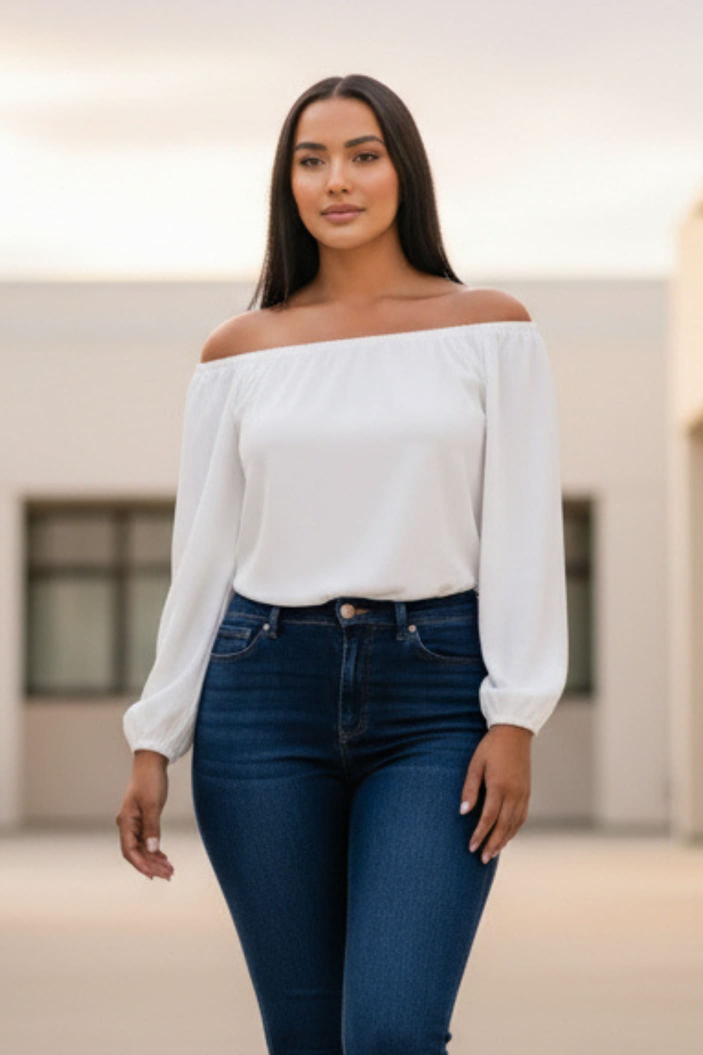 Blusa Hombros Descubiertos con Manga Larga y Puño 