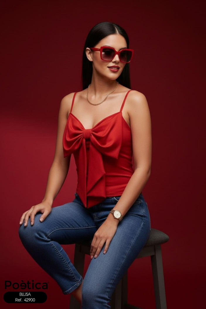 Blusa con Lazo Drapeado y Cargaderas Delgadas