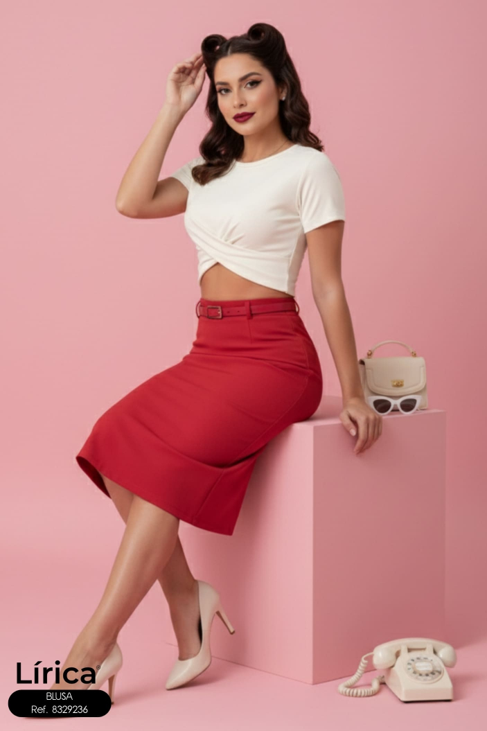 Blusa Crop con Nudo Frontal y Manga Corta