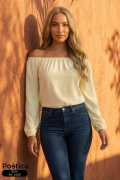 Blusa Hombros Descubiertos con Manga Larga y Puño 