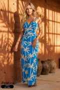 Vestido Largo con Tirantes y Estampado Tropical