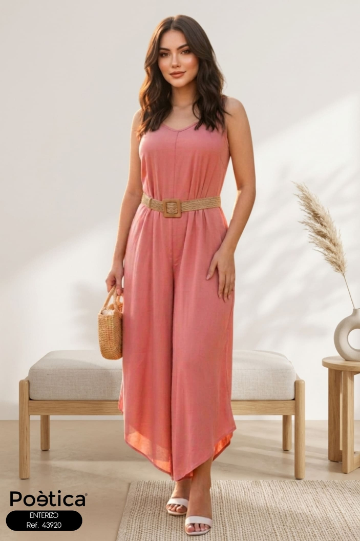 Enterizo largo con lazos en hombros y cinturón