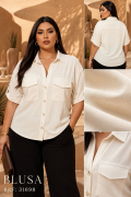 Blusa Mujer en Tela Rayon Cool con Bolsillos Frontales y Diseño Versátil