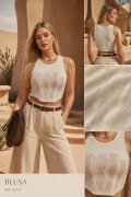 Blusa Crop Top Mujer en Tela Rib con Estampado Frontal y Diseño Contemporáneo