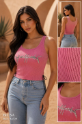 Blusa Crop Top Mujer en Tela Rib con Estampado Decorativo y Ajuste Moderno