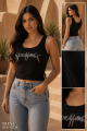 Blusa Crop Top Mujer en Tela Rib con Estampado Decorativo y Ajuste Moderno