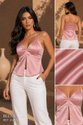 Blusa Satinada con Tiras en Satín Pesado de Caída Lujo