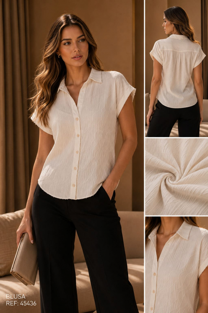Camisera en Lino Liviano Poliester con Textura Sofisticada