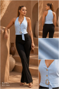 Blusa Halter Elegante en Lino Sintético con Cinturón