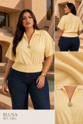 Blusa Camisera Plus en Tela Kabuki con Caída Suave