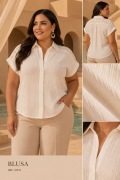 Camisera en tela Florencia con encaje en hombros y fit relajado