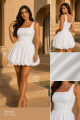 Vestido en bengalina pesada con falda tipo globo y escote cuadrado