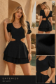 Enterizo Short con Aberturas y Falda Doble en Rayón Cool