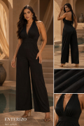 Enterizo Palazzo Escote Halter en Acetato y Novacrom
