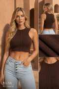 Blusa Crop Top con Espalda Cierre y Cuello Redondo