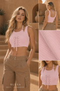 Blusa Crop Top con Amarre Frontal y Tiras en Espalda