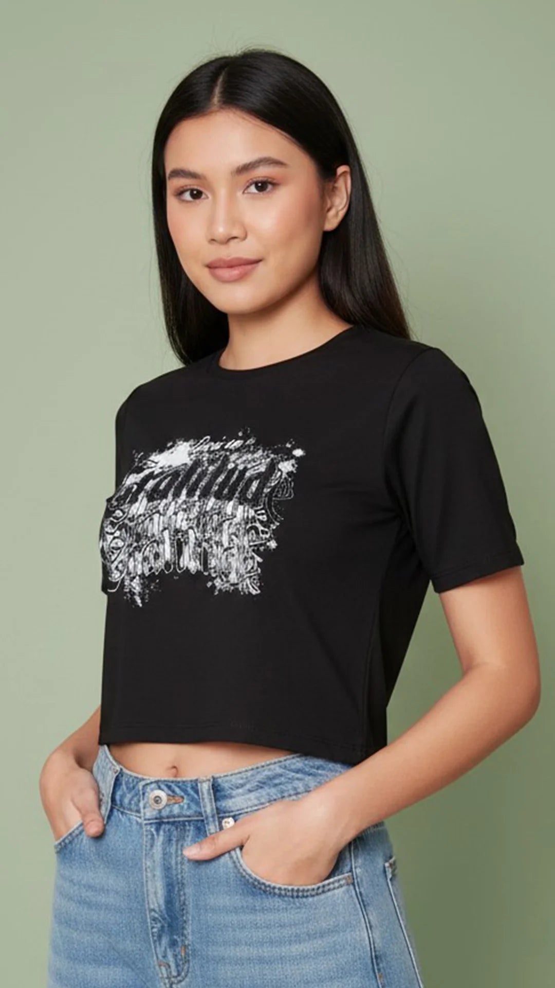 NEGRO - blusa-basica-con-cuello-sesgado-estampado-sobre-tela-fria-negro