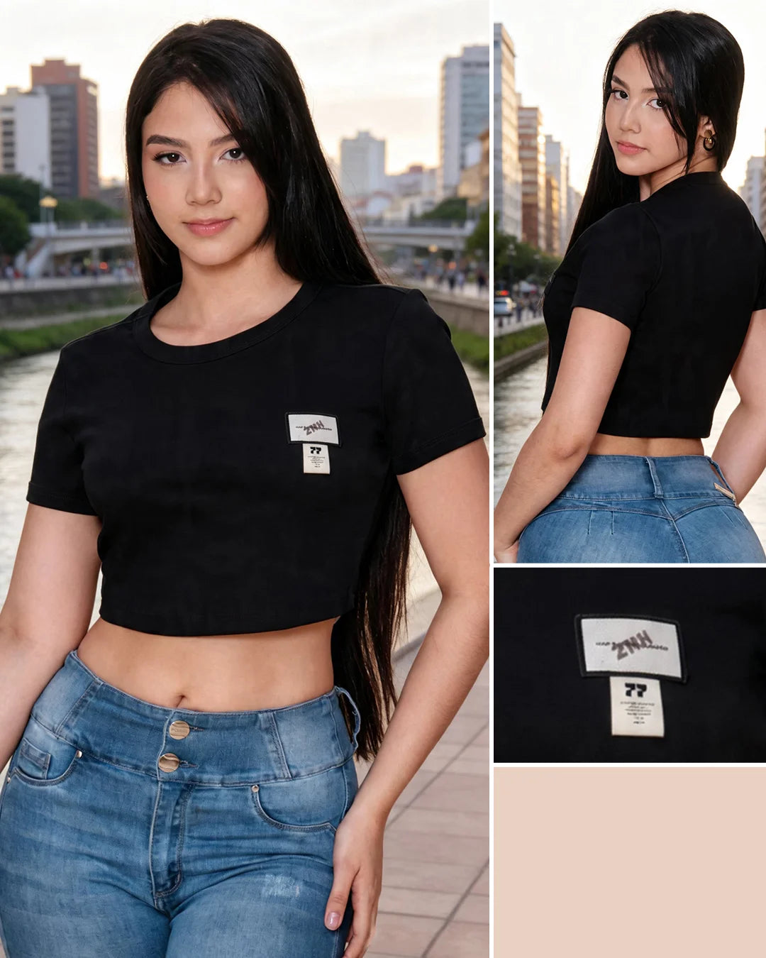 NEGRO - blusa-basica-con-aplique-tela-cotton-especial-negro-2164-1306