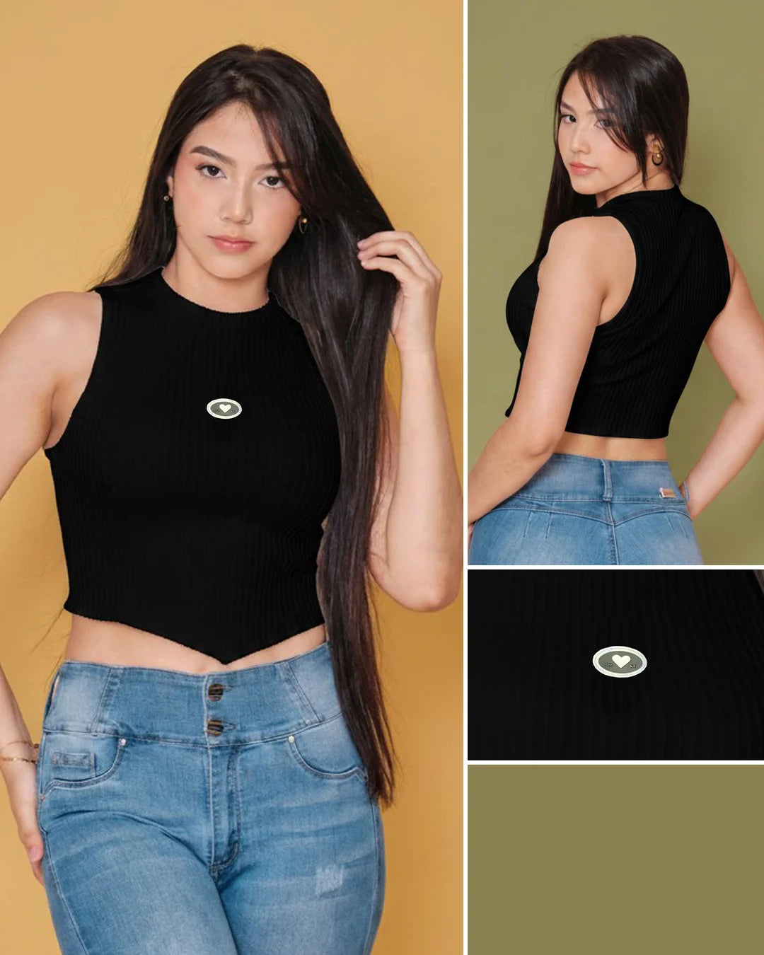 NEGRO - blusa-dama-manga-sisa-solo-fondo-con-aplique-tela-shell-full-moda-negro