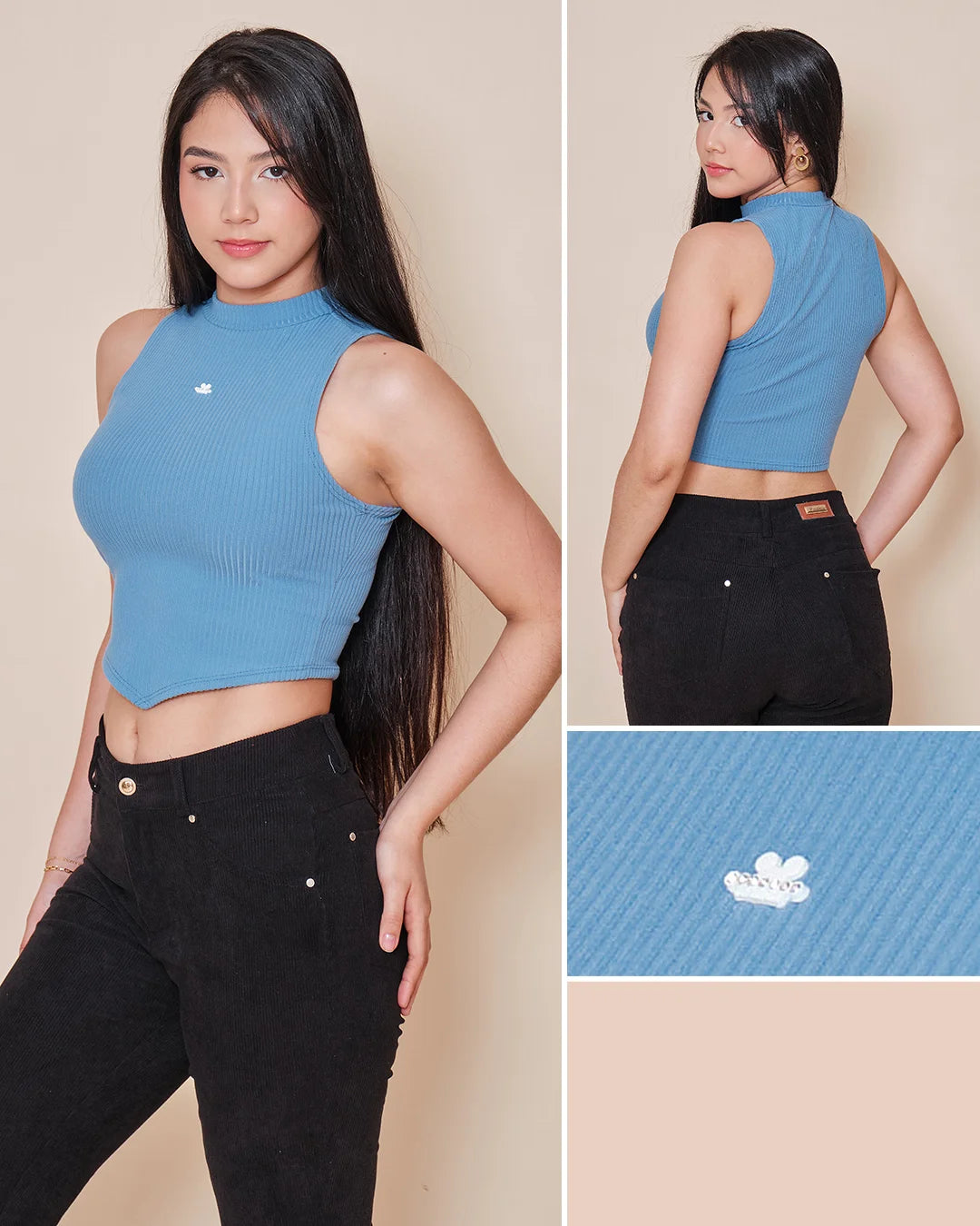 AZUL ÍNDIGO - blusa-manga-sisa-solo-fondo-con-aplique-tela-rib-terry-azul-indigo
