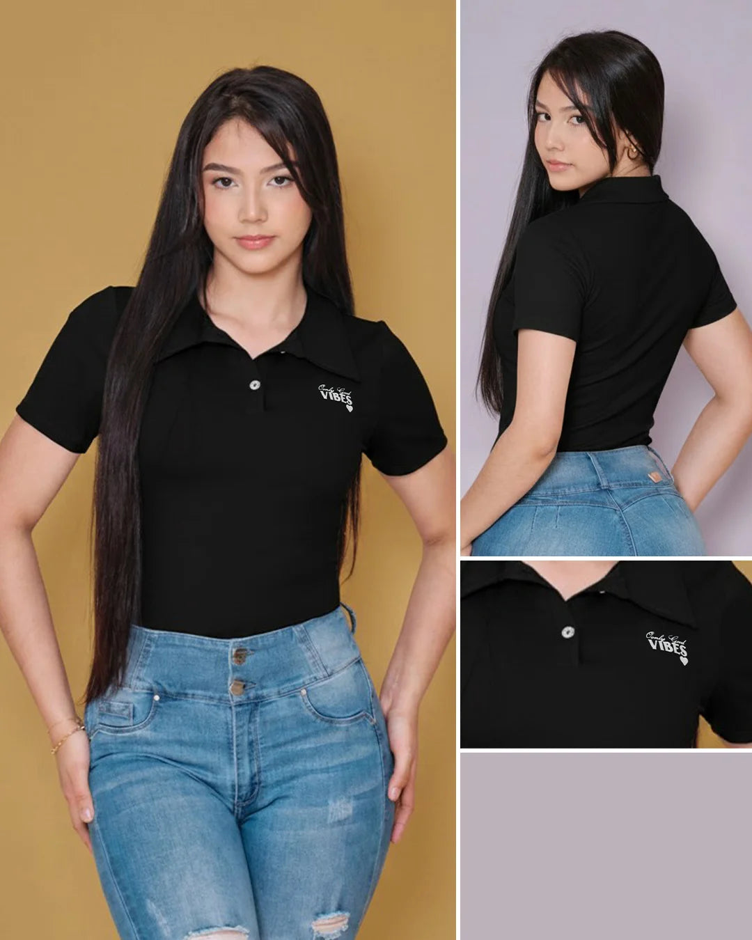 NEGRO - body-con-cuello-camisero-estampado-sobre-tela-yogui-negro