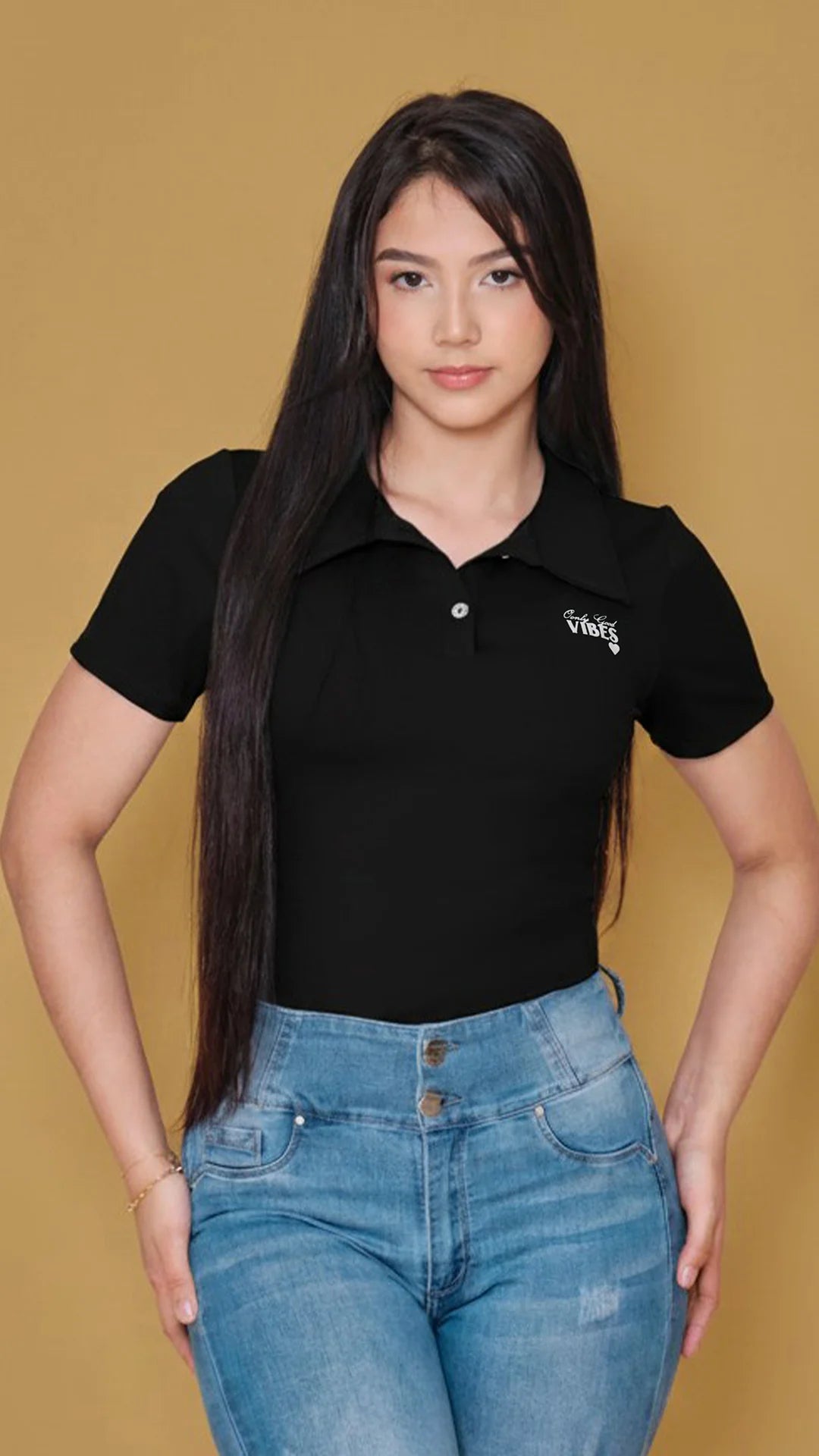 NEGRO - body-con-cuello-camisero-estampado-sobre-tela-yogui-negro