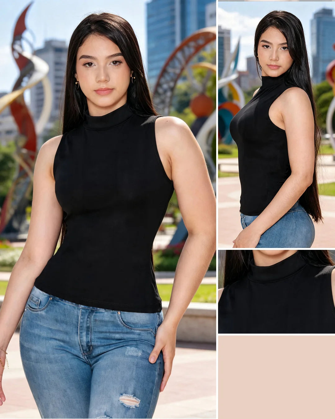 NEGRO - blusa-manga-sisa-solo-fondo-tela-yogi-lycrada-negro