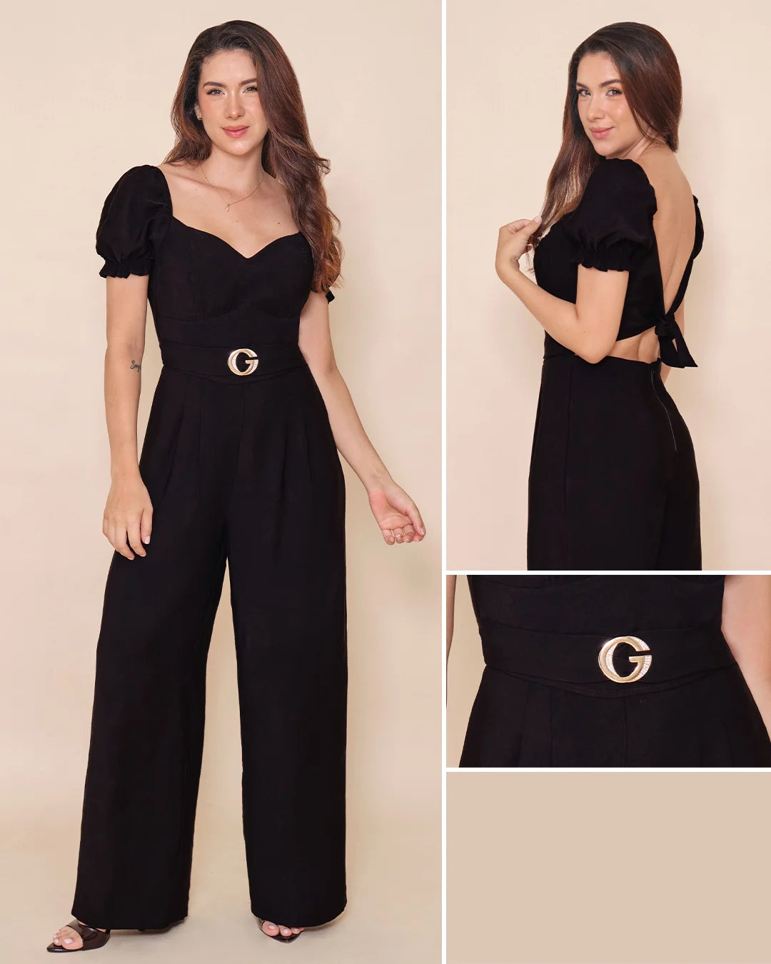 NEGRO - enterizo-blusa-estraple-manga-corta-amarre-en-espalda-pantalon-largo-negro