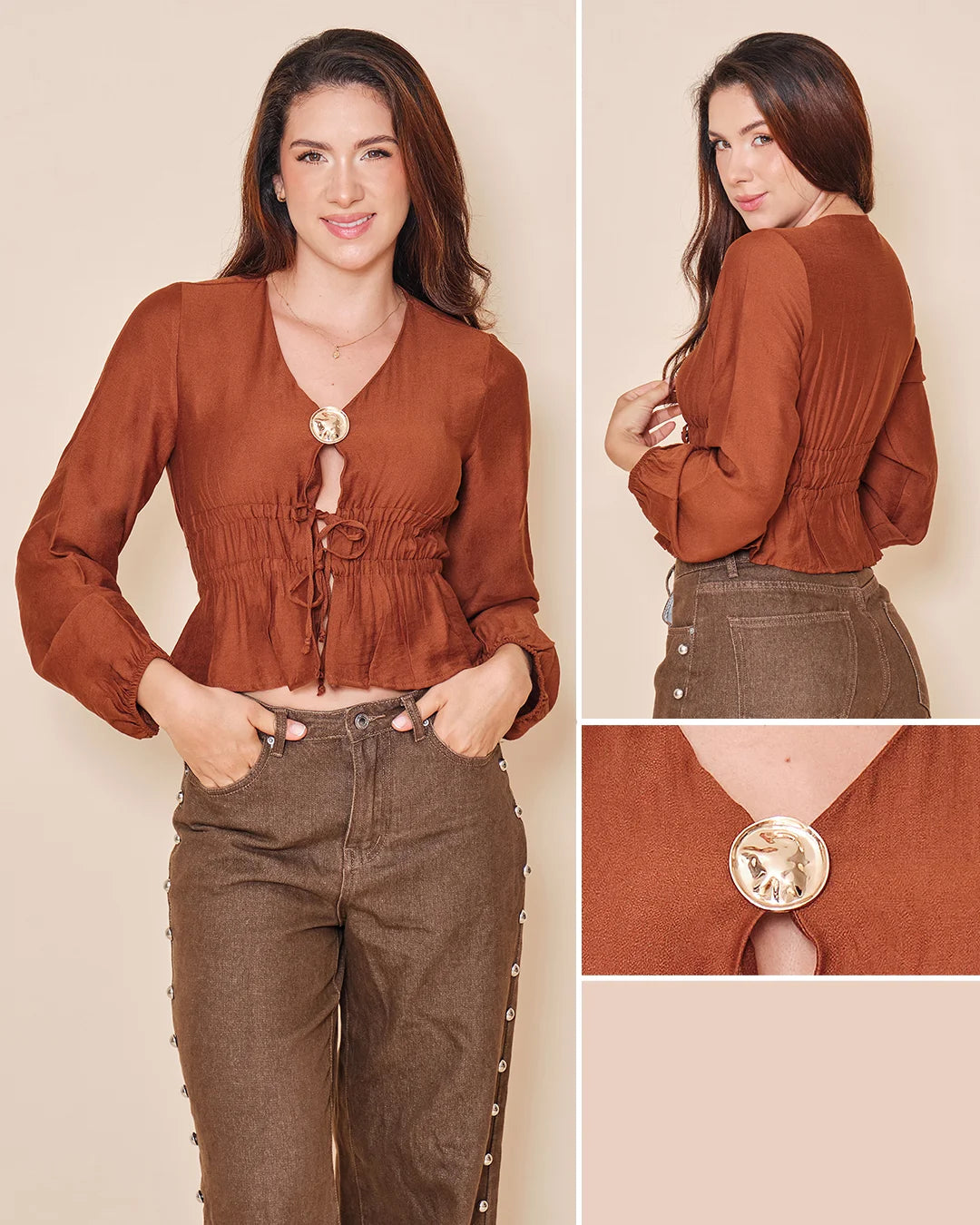 CHOCOLATE - blusa-corta-con-escote-profundo-y-frente-abierto-chocolate